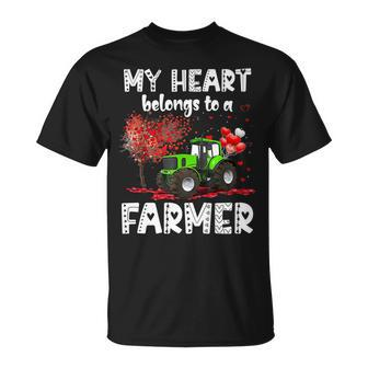 My Heart Belongs To A Farmer Valentine For Farmer Wife T-shirt - Seseable