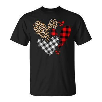 Hearts Leopard Buffalo Plaid Valentines Day 2023 Heart Love T-Shirt - Seseable