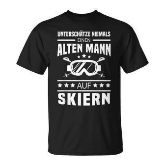 Herren T-Shirt Niemals Einen Alten Mann Auf Skiern Unterschätzen, Skifahrer Motiv - Seseable