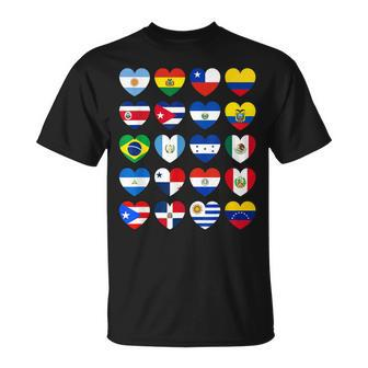 Hispanic Heritage Month Latino All Countries Heart Flags Unisex T-Shirt | Mazezy