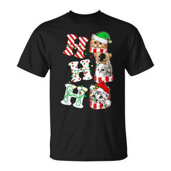 Ho Ho Ho Cats Santa Hat Lights Antlers Christmas T-shirt - Seseable