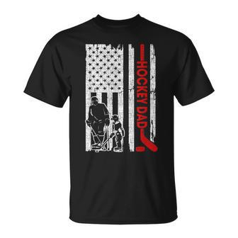 Hockey Dad American Flag Fathers Day For Hockey Daddy Unisex T-Shirt