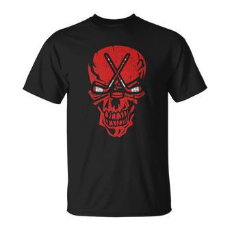 Hockey Player Halloween Skull Graphic Hockey T-shirt - Thegiftio UK