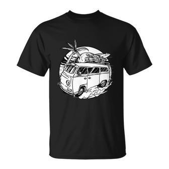 Holiday Vintage Car With Sunset Unisex T-Shirt - Monsterry