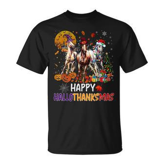 Horse Halloween And Merry Christmas Happy Hallothanksmas V3 T-shirt - Thegiftio UK