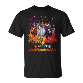 Horse Halloween And Merry Christmas Happy Hallothanksmas V4 T-shirt - Thegiftio UK
