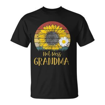 Hot Mess Grandma Funny Sunflower Retro Vintage Unisex T-Shirt | Mazezy