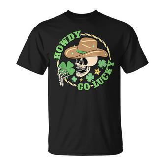 Howdy Go Lucky Cowboy Skull St Patricks Day Irish Shamrock T-shirt - Thegiftio UK