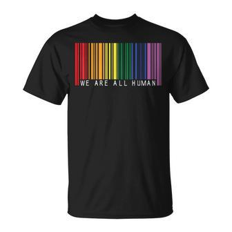 We Are All Human Ally Lgbt Bar Code Flag Gay Pride Month T-shirt - Thegiftio UK