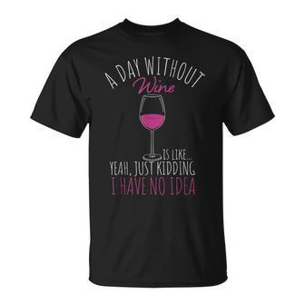 Humorvolles T-Shirt für Weintrinker - Ein Tag ohne Wein in Schwarz - Seseable