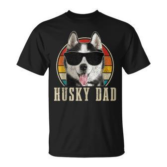 Mens Husky Dad Dog Sunglasses Vintage Siberian Husky T-Shirt - Seseable