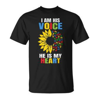 I Am His Voice He Is My Heart Autism Awareness Autism Mom Unisex T-Shirt | Mazezy