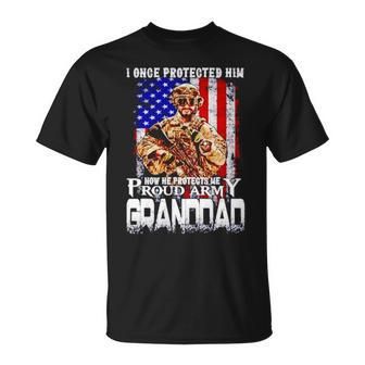 I Once Protected Him Now He Protects Me Proud Army Granddad Unisex T-Shirt | Mazezy