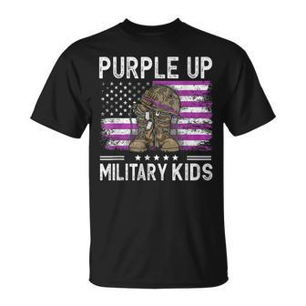 I Purple Up Month Of Military Kids Boots Us Flag Vintage Unisex T-Shirt | Mazezy