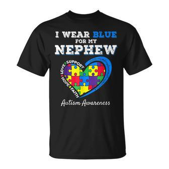 I Wear Blue For My Nephew Autism Awareness Uncle Aunt Puzzle Unisex T-Shirt | Mazezy CA