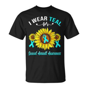 I Wear Teal For Sexual Assault Awareness Sunflower Ribbon Unisex T-Shirt | Mazezy