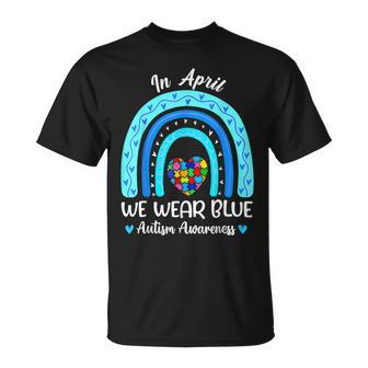 In April We Wear Blue Autism Awareness Month Puzzle Rainbow  Unisex T-Shirt
