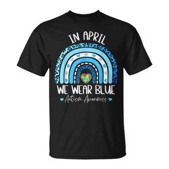 In April We Wear Blues Autism Awareness Month Puzzle Rainbow Unisex T-Shirt | Mazezy