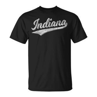 Indiana Retro Vintage Baseball Sports Script Flag Swoosh Unisex T-Shirt | Mazezy