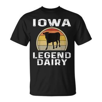 Iowa Dairy Farmer Legend T-Shirt mit Retro-Sonnenuntergang & Kuhmotiv - Seseable