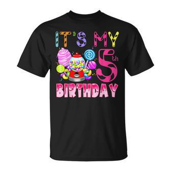 Its My 5Th Birthday Candy Candyland Birthday Girl 5 Year Old T-Shirt - Seseable