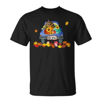 Its Fall Yall Pumpkin Truck Leopard Print Autumn Leaves T-shirt - Thegiftio UK