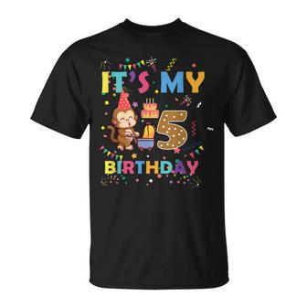 Its My 5Th Birthday Monkey 5 Year Old Boys Girls Kids Unisex T-Shirt | Mazezy