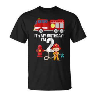 Its My Birthday Fire Truck Fireman 2 Birthday Boy Unisex T-Shirt | Mazezy CA