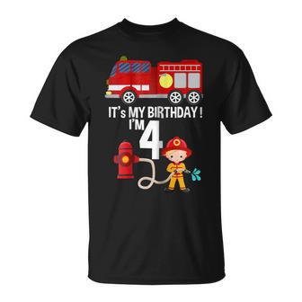 Its My Birthday Fire Truck Fireman 4 Birthday Boy Unisex T-Shirt | Mazezy