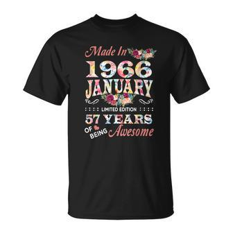 January 1966 Flower 57 Years Of Being Awesome T-Shirt - Seseable
