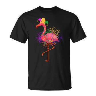 Jester Pink Flamingo Bird Animal Cute Mardi Gras Carnival T-Shirt - Seseable