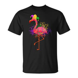 Jester Pink Flamingo Bird Animal Cute Mardi Gras Carnival V4 T-Shirt - Seseable