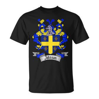 Johnson Coat Of Arms | Johnson Surname Family Crest Shield Unisex T-Shirt - Seseable