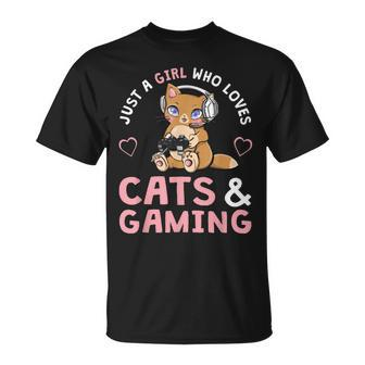 Just A Girl Who Loves Cats And Gaming Cute Gamer Cat Unisex T-Shirt | Mazezy