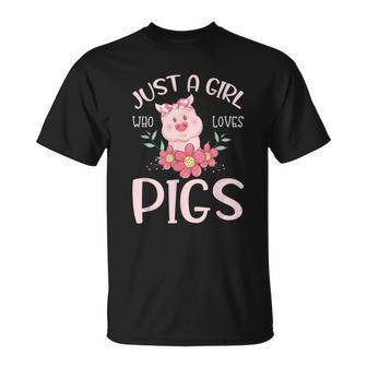 Just A Girl Who Loves Pigs Hog Lover Cute Farmer Girls T-Shirt - Seseable