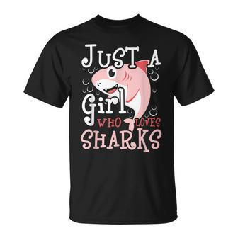 Just A Girl Who Loves Sharks Marine Biologist Shark Lovers T-Shirt - Seseable