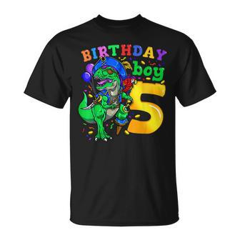 Kids 5Th Birthday Pirate Dinosaur Birthday Boy 5 Years Old T-Shirt - Seseable