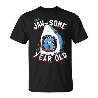 Kids 6Th Birthday Boys Shark | Jaw-Some 6 Year Old Unisex T-Shirt | Mazezy