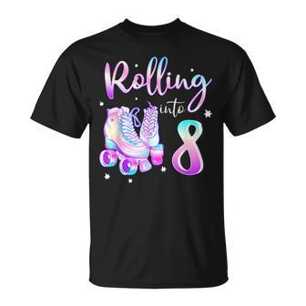 Kids 8 Years Old Birthday Girls Rolling Into 8Th Bday Theme Unisex T-Shirt | Mazezy