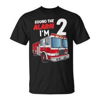 Kids Fire Truck Firefighter Boy 2Nd Birthday 2 Years Old Unisex T-Shirt | Mazezy
