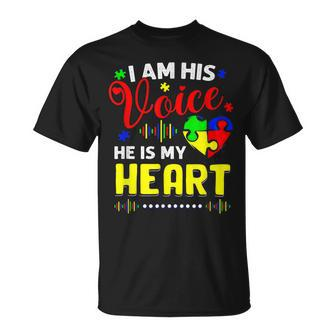 Kids I Am His Voice He Is My Heart Autism Awareness Mom Dad Unisex T-Shirt | Mazezy