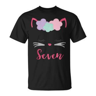 Kids Kitty 7Th Birthday Girl Shirt Cat Gift Birthday Outfit Unisex T-Shirt | Mazezy