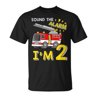 Kids Sound The Alarm Im 2 Year Old Fire Truck 2Nd Birthday Shirt Unisex T-Shirt | Mazezy