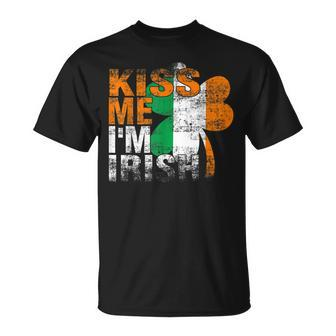 Kiss Me Im Irish Flag Saint Patrick Day Shamrock T-Shirt - Seseable
