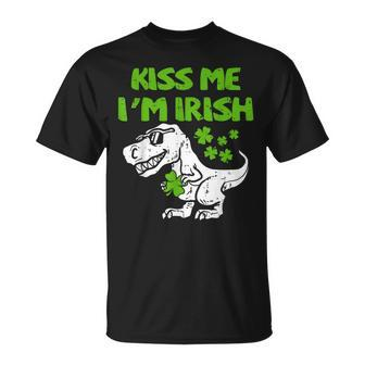 Kiss Me Im Irish T Rex Dino Patricks Day Kids Toddler Boys T-Shirt - Seseable
