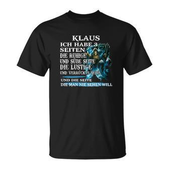 Klaus T-Shirt Personalisiert, Mehrseitiger Spruch und Blaues Fantasiemotiv - Seseable