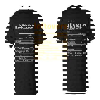 Leftovers Nutrition Facts Funny Thanksgiving Christmas Food Unisex T-Shirt - Monsterry
