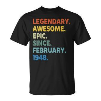 Legendary Awesome Epic Since February 1948 Birthday Vintage T-Shirt - Seseable