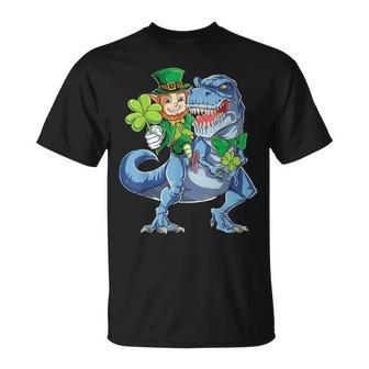 Leprechaun Riding Dinosaur St Patricks Day Boys Kids T Rex Unisex T-Shirt - Seseable