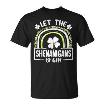 Let The Shenanigans Begin Clovers St Patricks Day T-Shirt - Seseable